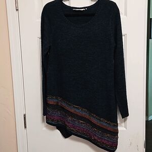 Soft Surroundings Asymmetrical Green Colorful Sweater L Tunic